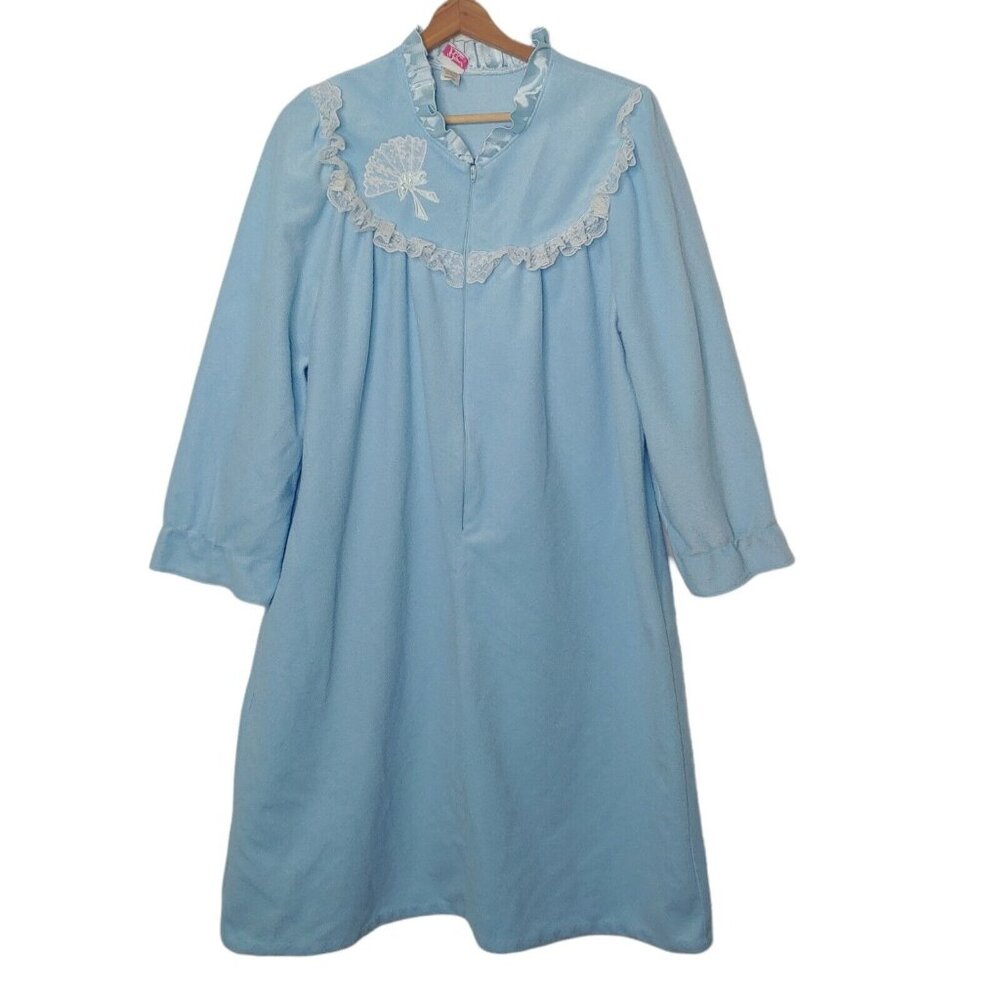 Vintage Regal Rose Womens M Nightgown Long Blue White Lace Fan